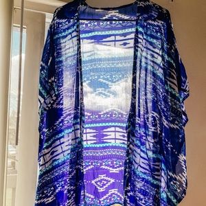 Blue tribal kimono cover-up